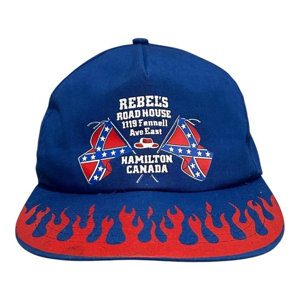 Rebel's Road House Hat Cap Snap Back One Size Blue Flames Flag AJM Mens